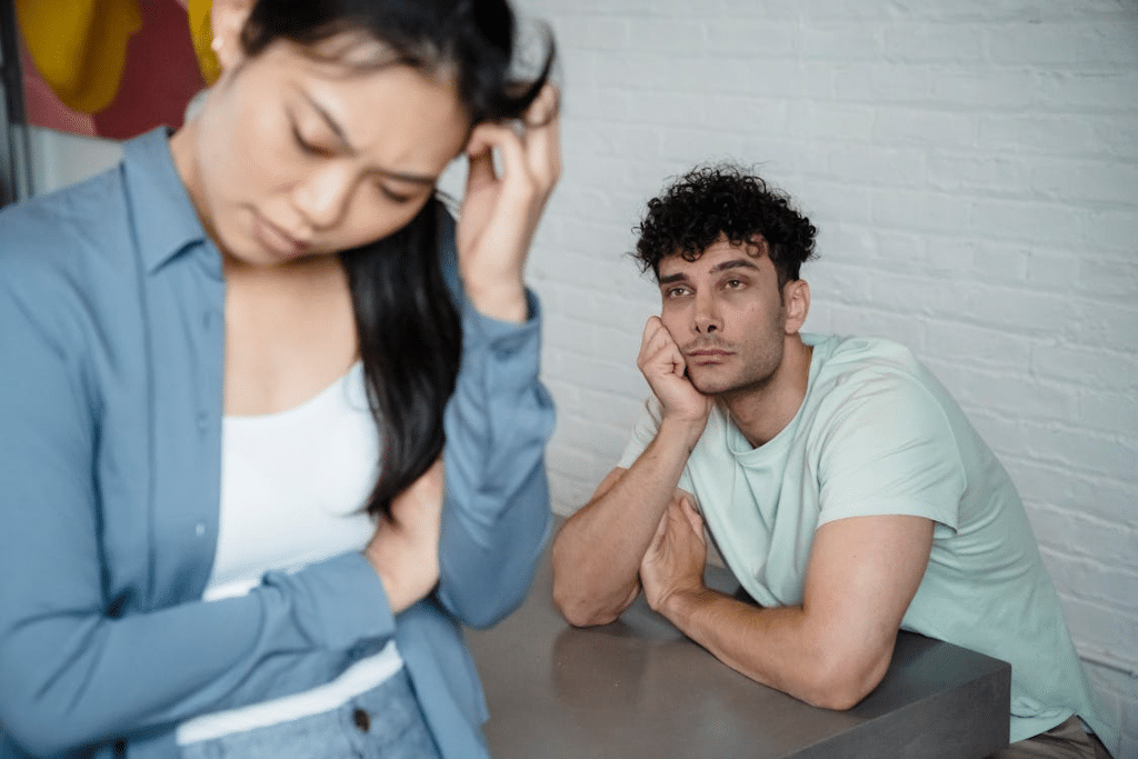 A man and a woman thinking