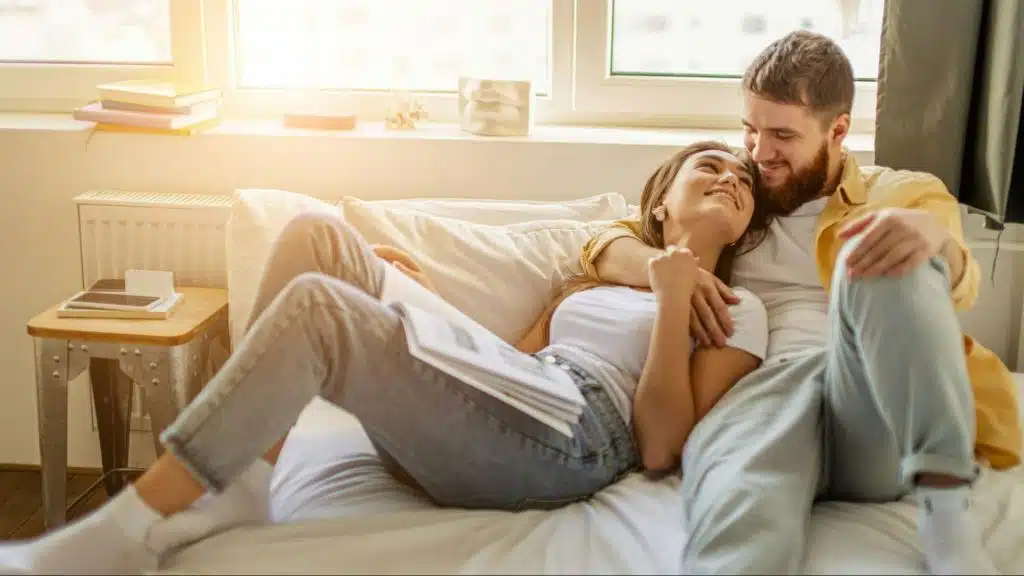 A man and woman being sweet