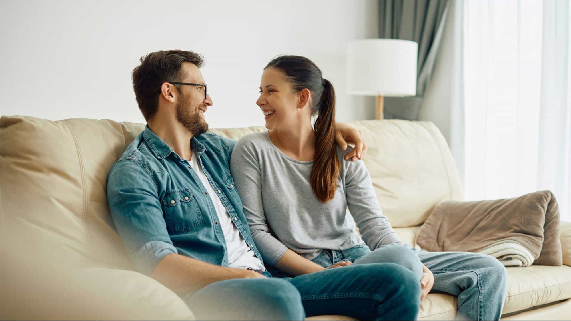 A man and woman talking