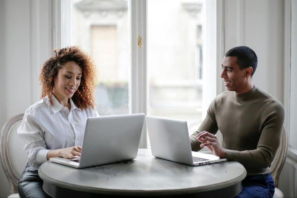 A man and woman working
