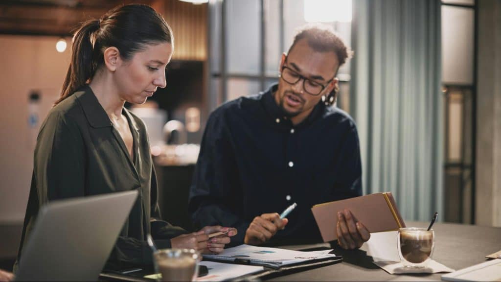 A man and woman planning