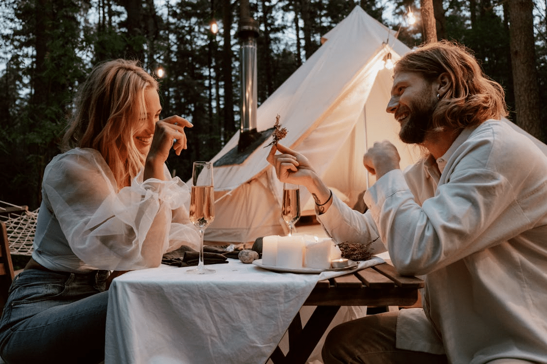 A couple laughing together