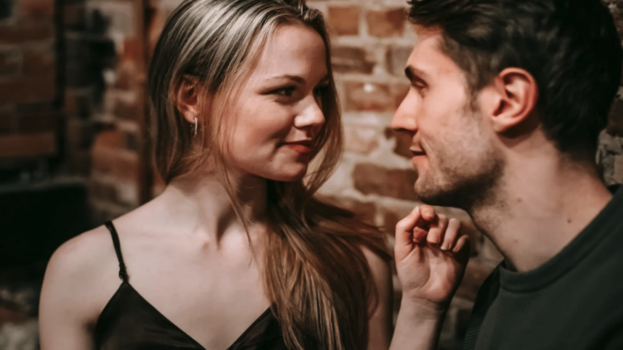 A couple flirting during their date