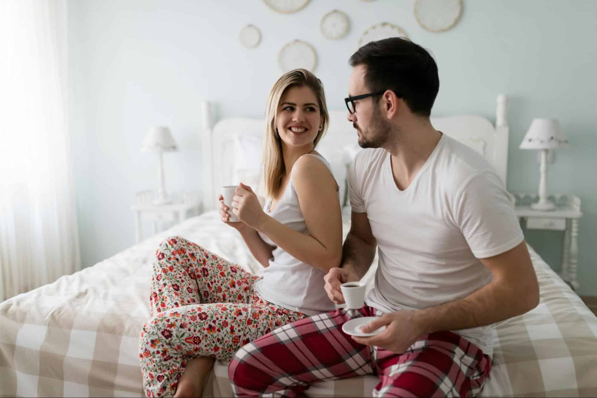 A man and woman looking at each other