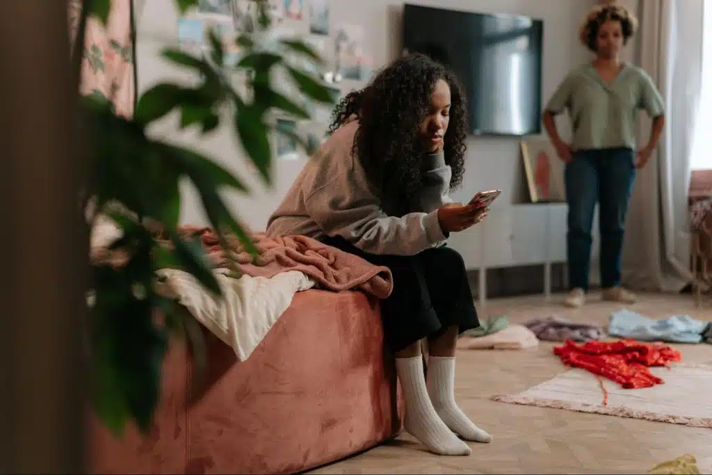 A teen being a rebel to her mother