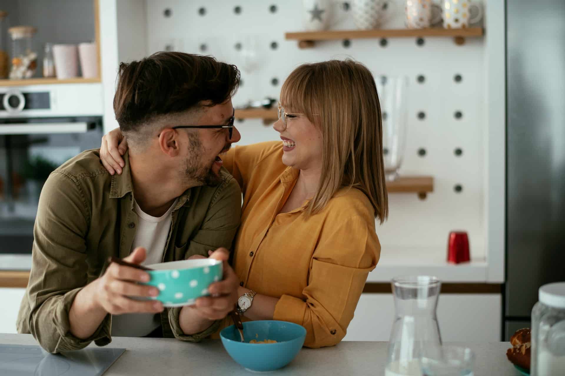 A couple laughing together