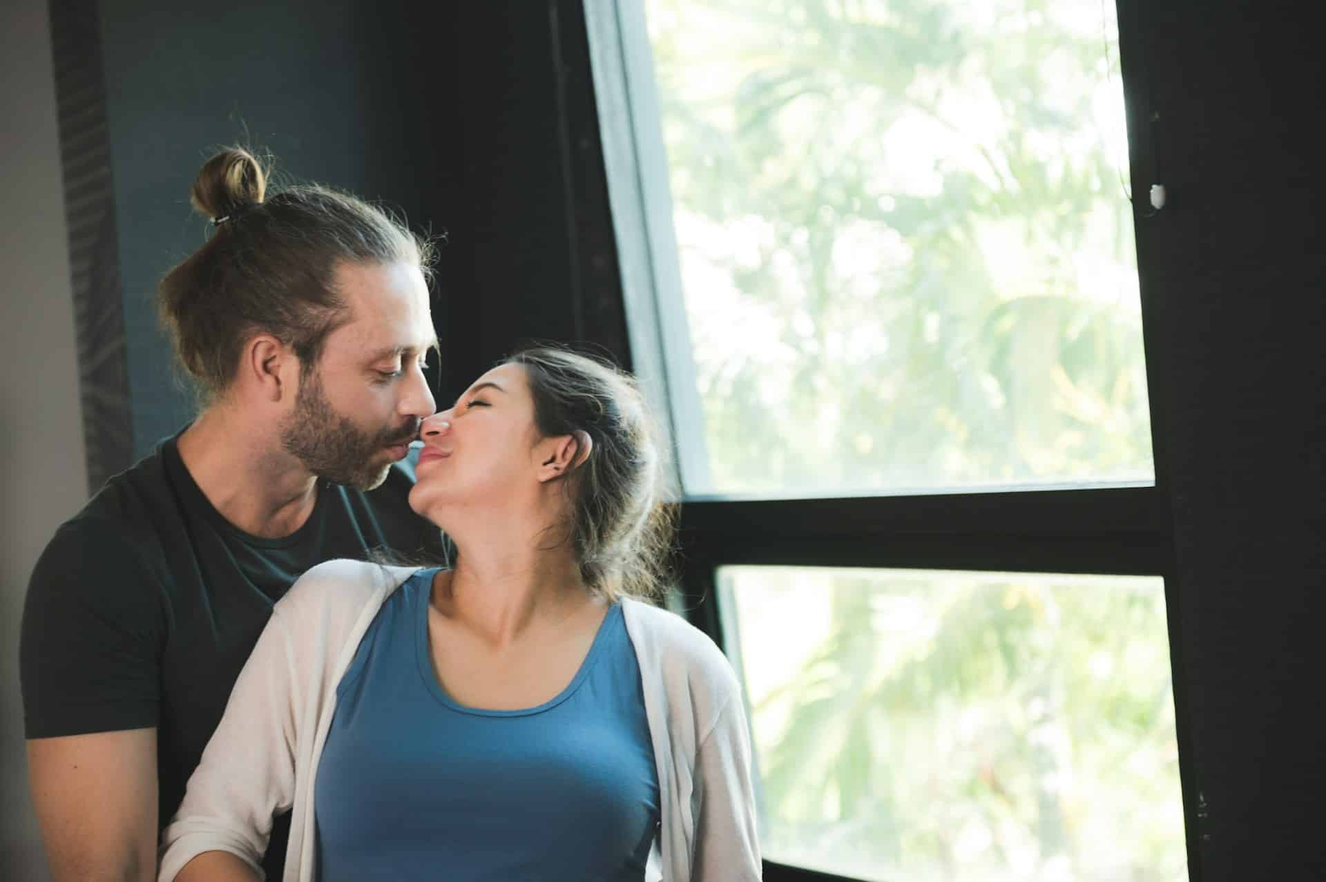 A couple kissing