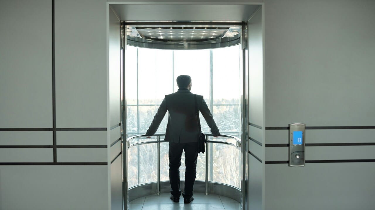 A businessman looking out the window