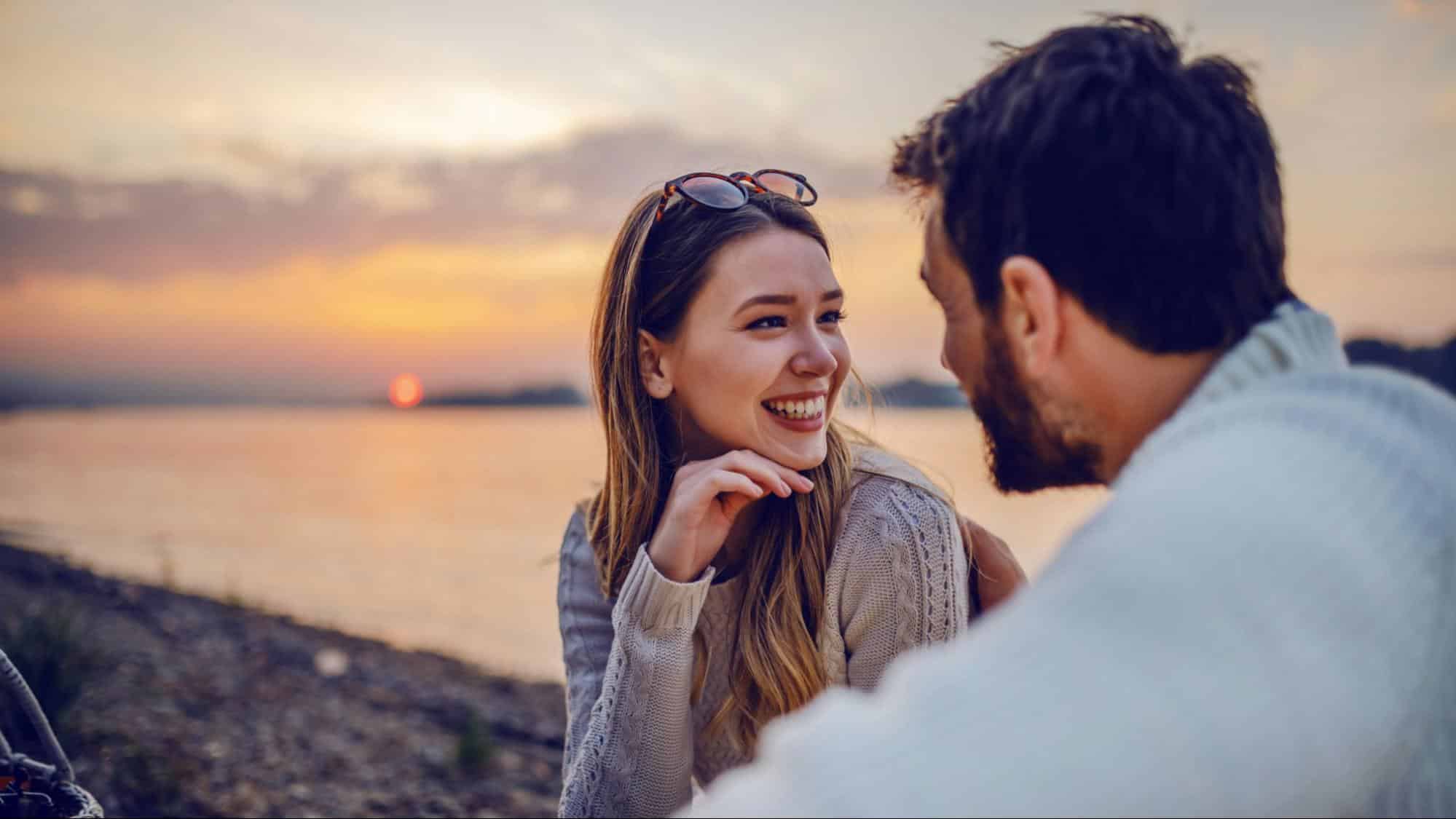 A man and woman talking