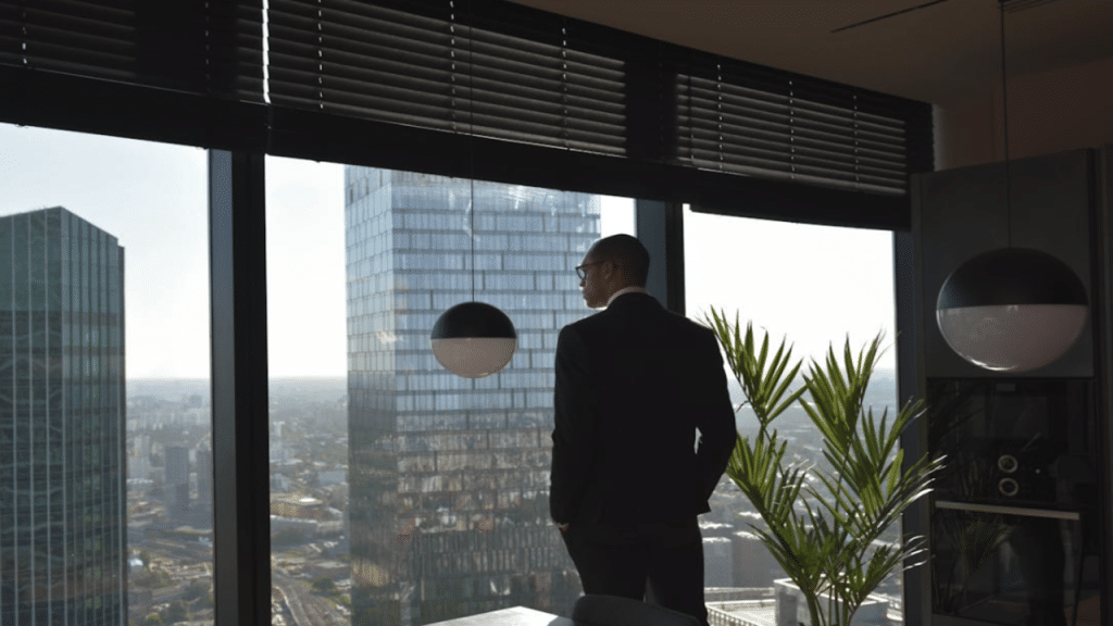 A man looking out the window