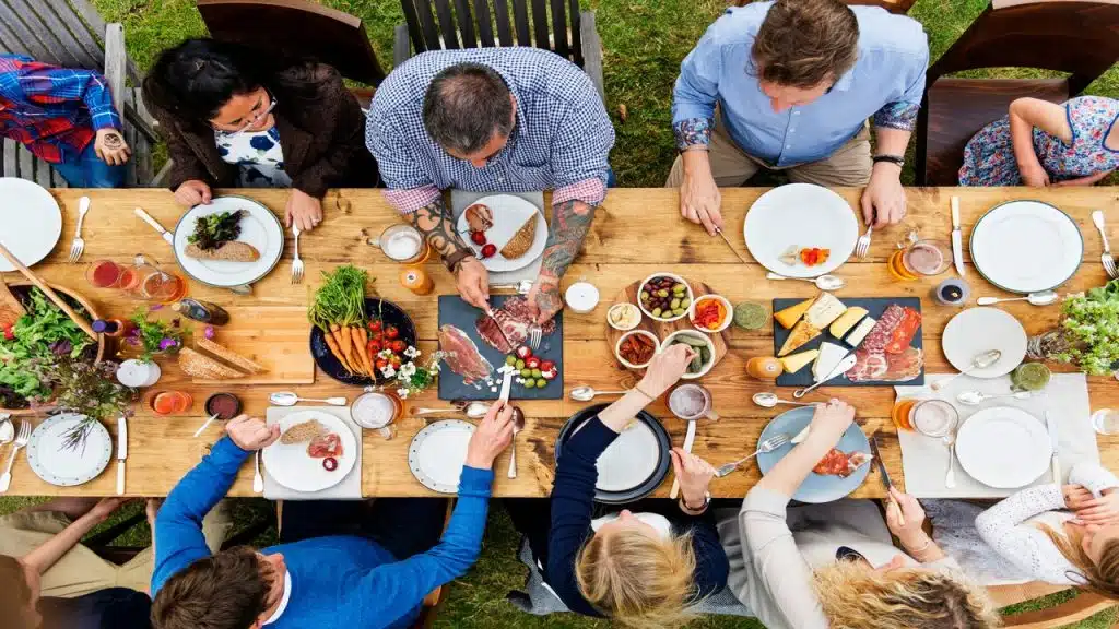 A family sharing a meal together
