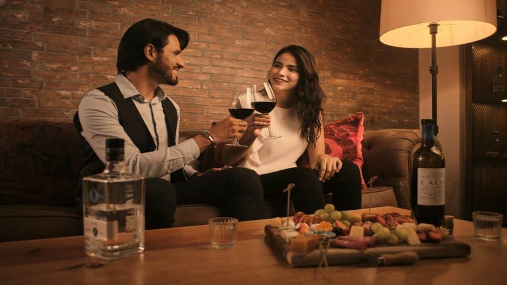 A couple having dinner at home