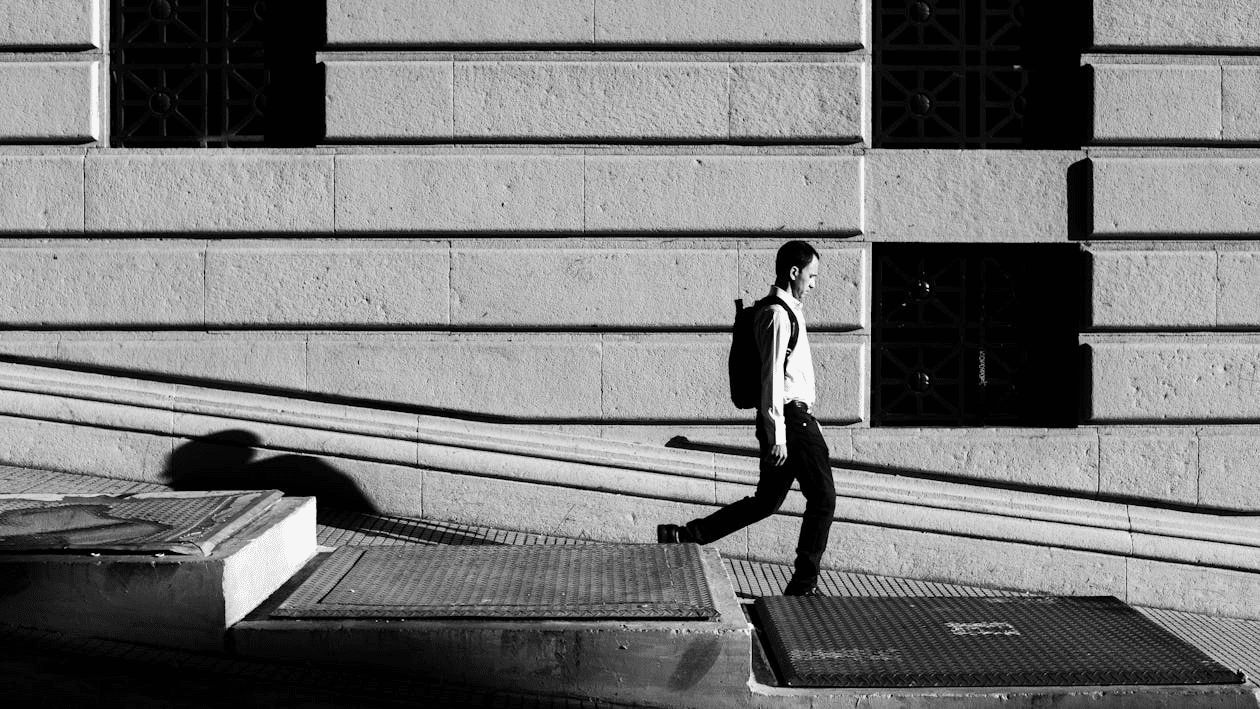 A man walking downhill