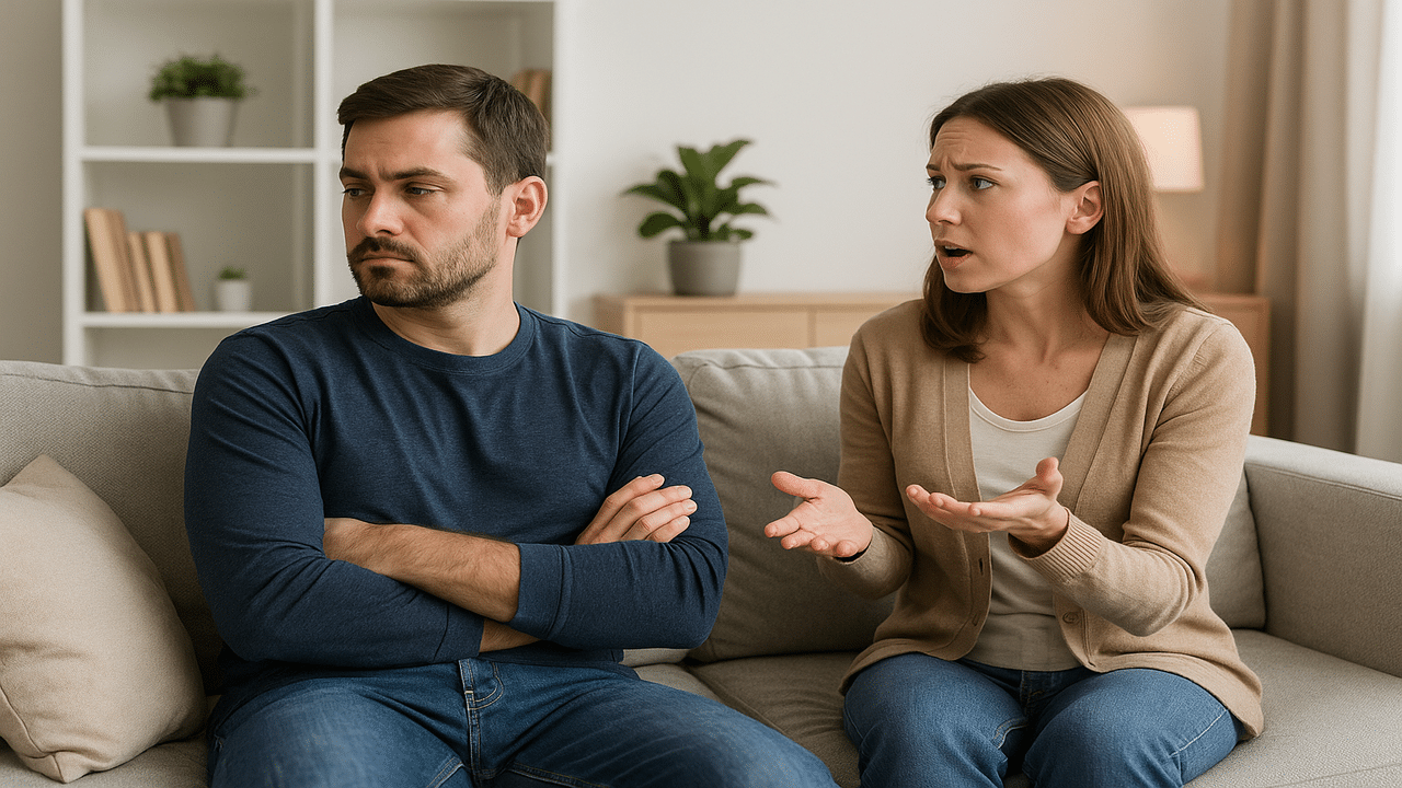 A man refusing to look at his wife