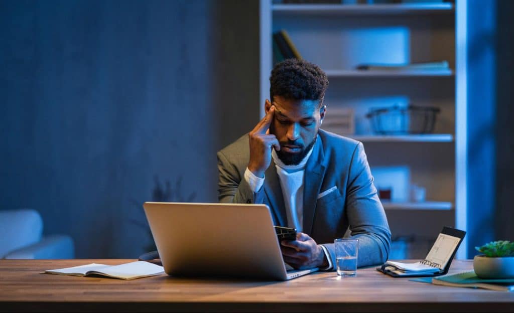 A man at the office alone