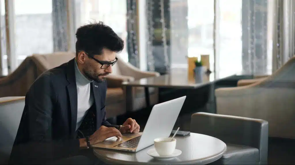 A man working seriously 