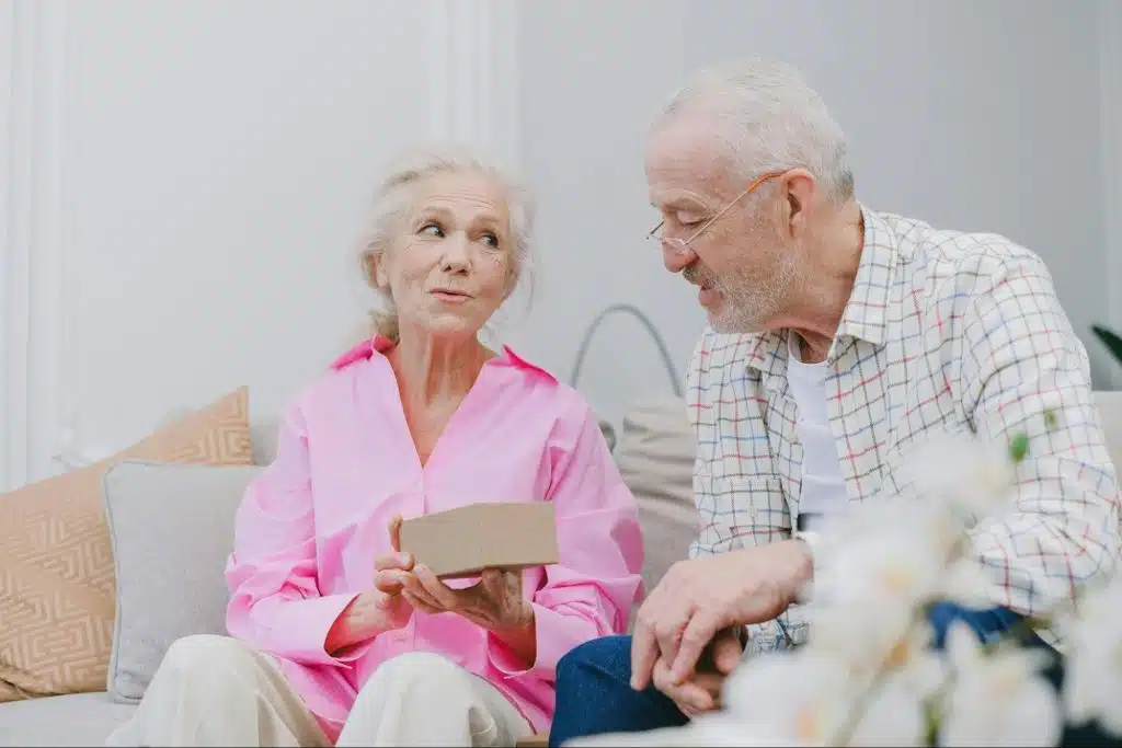 A man and woman talking