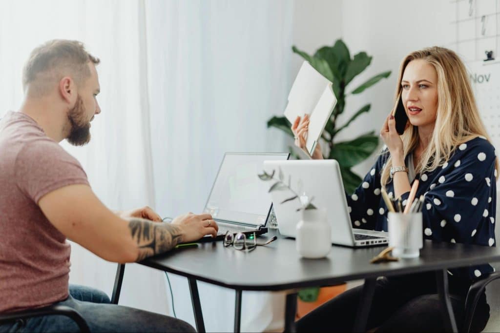 A man and woman working