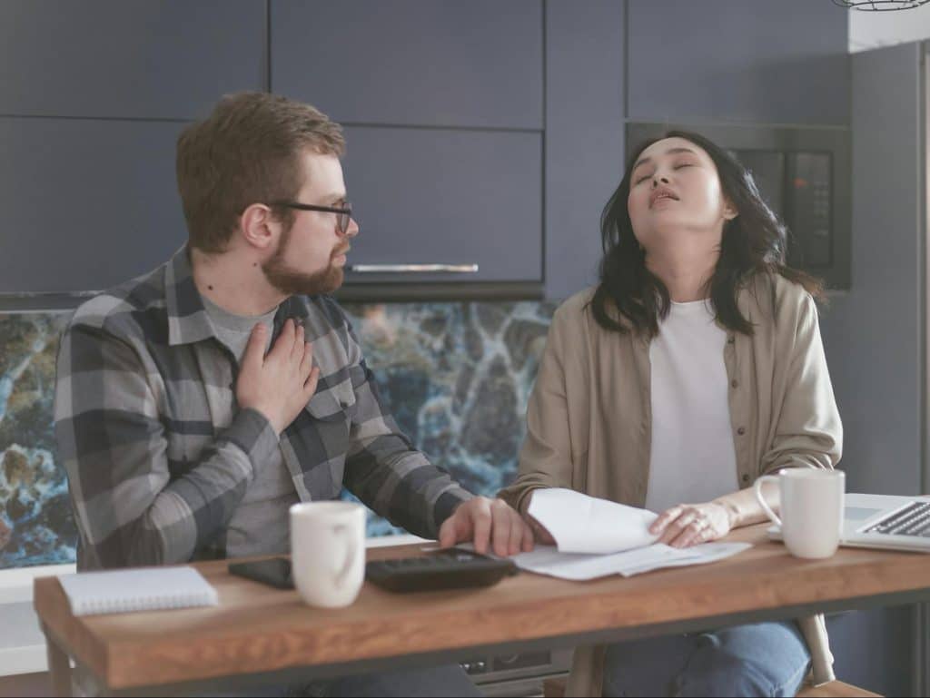 A man and woman talking