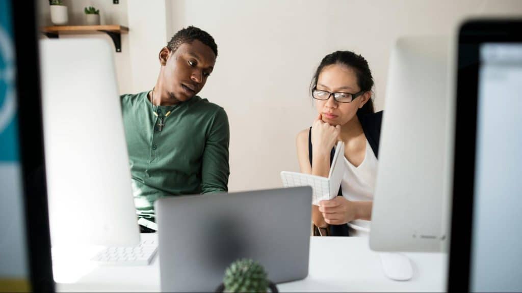 A man and woman at the work