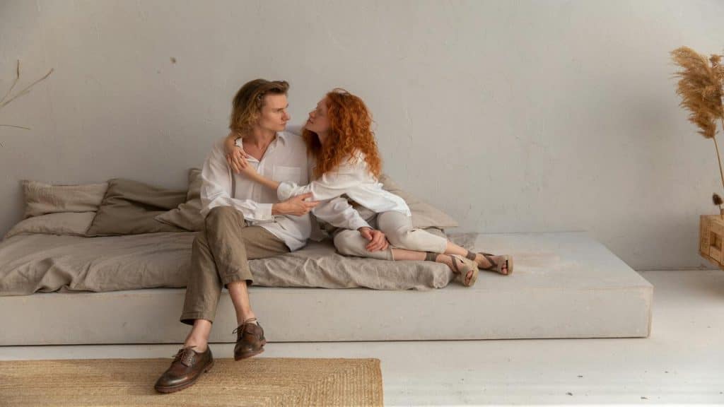 A couple having a serious talk at home
