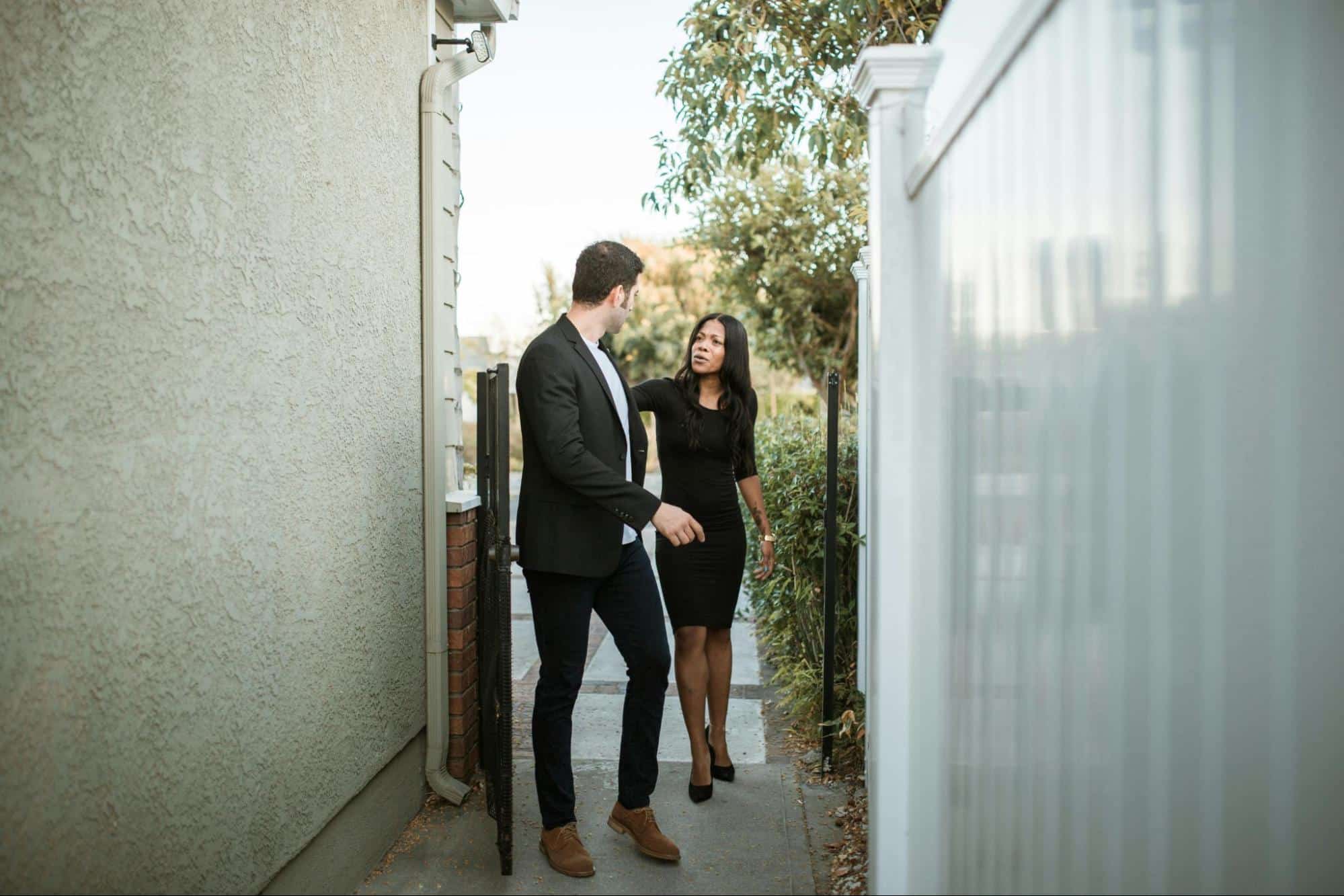 A man and woman talking