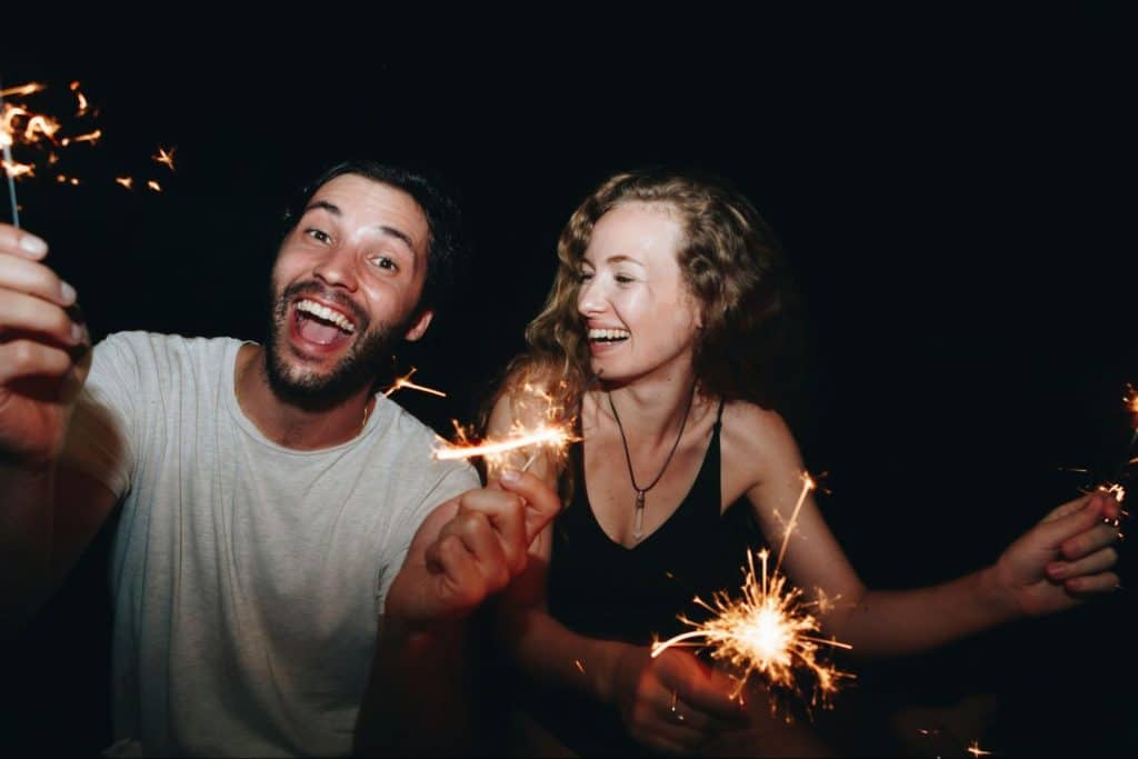 A man and woman celebrating