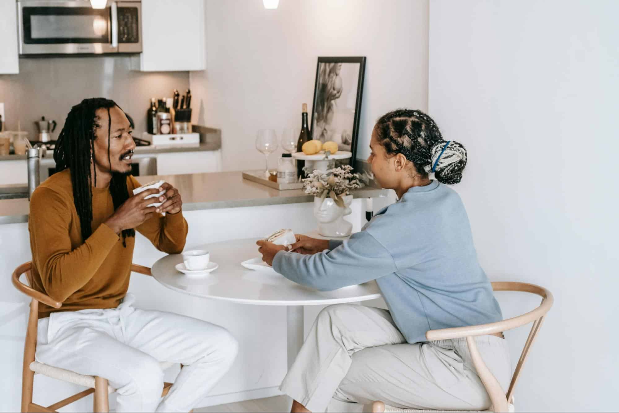 A man and woman talking