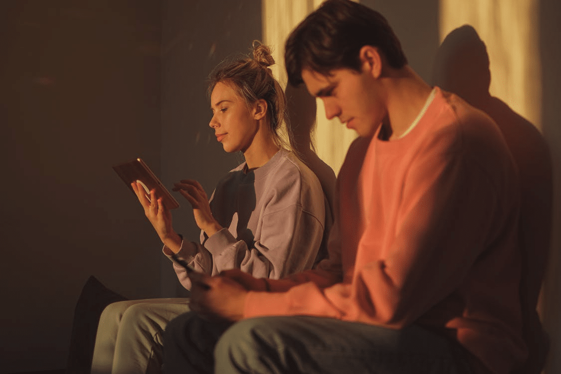 A couple using their phones