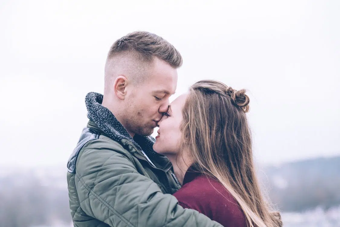 A couple kissing