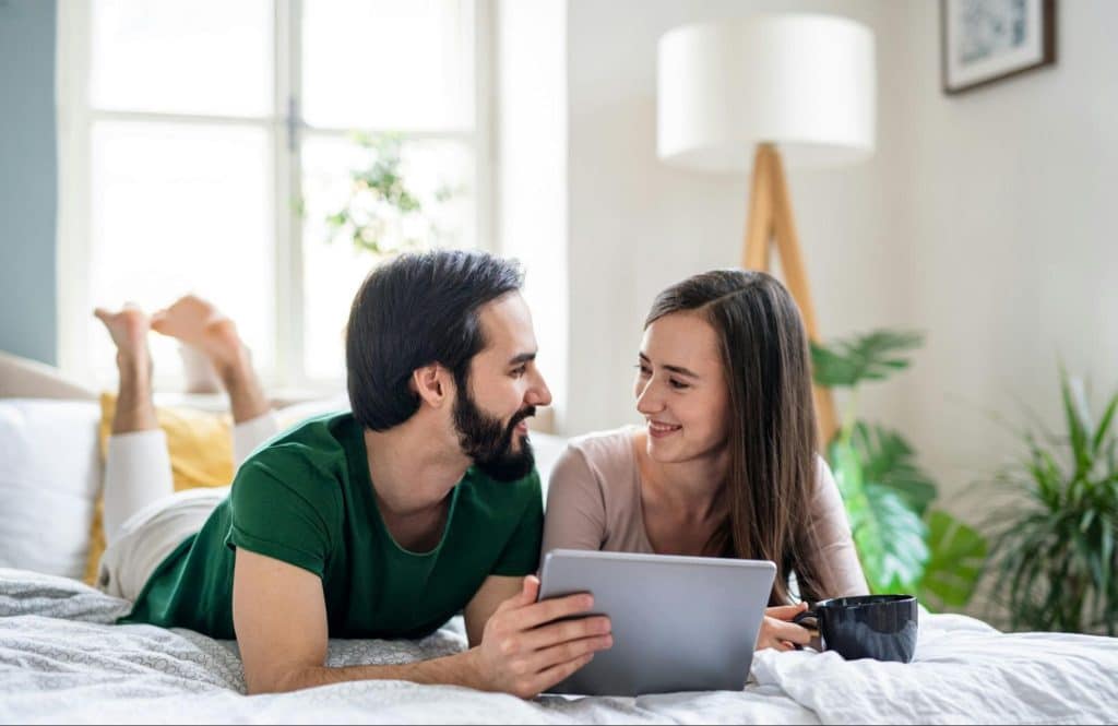 A couple using a tablet