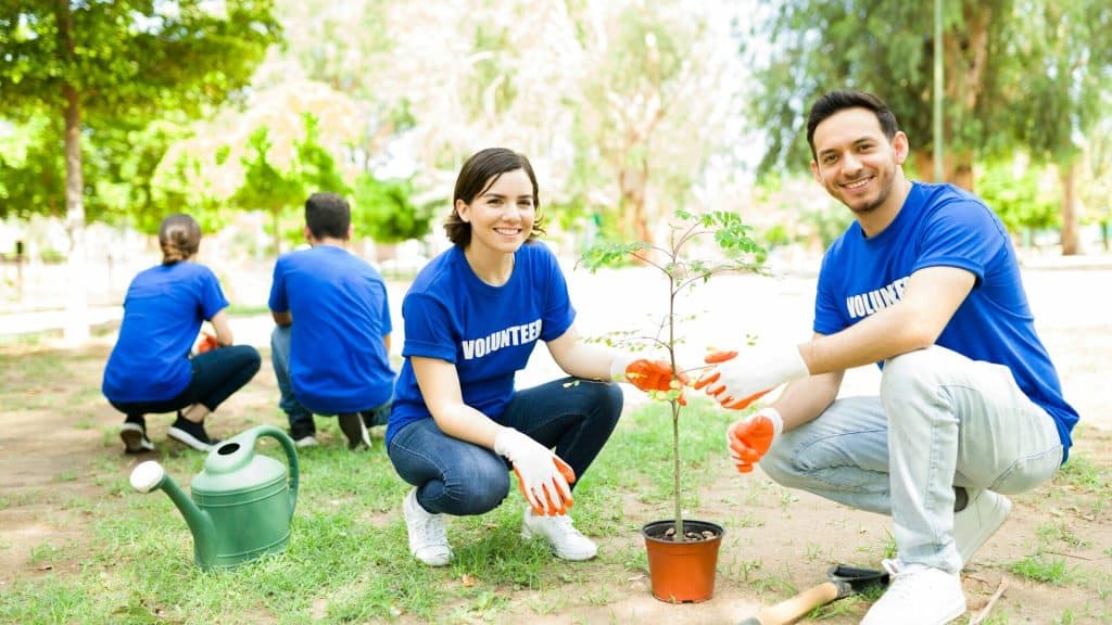 A couple doing volunteer work.