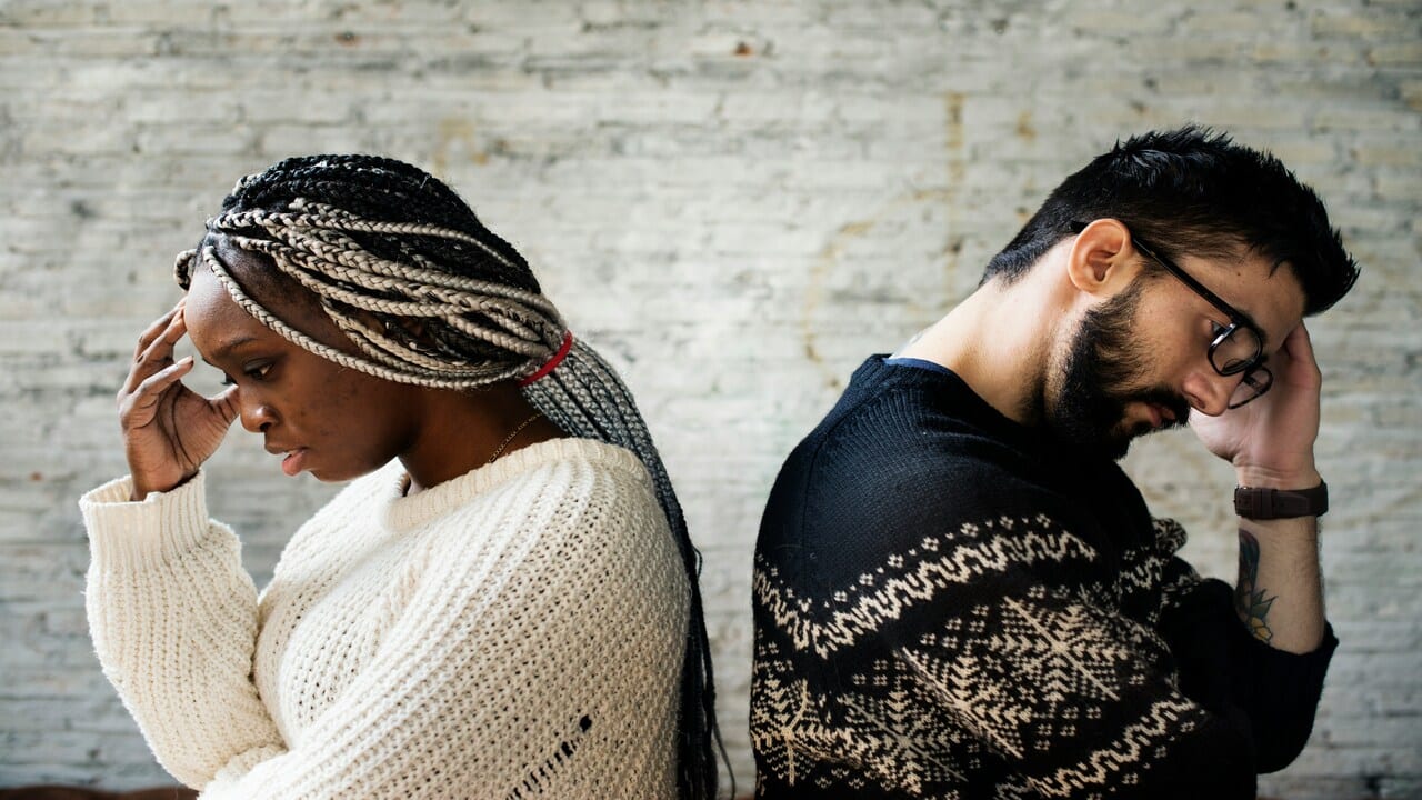 A couple looking stressed after a fight