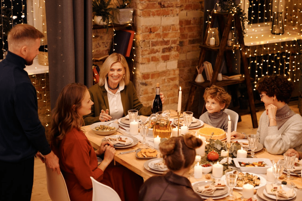 A family having dinner