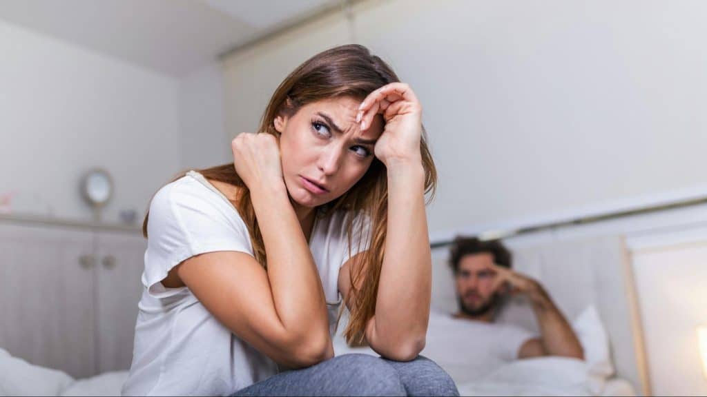 A woman upset with a man