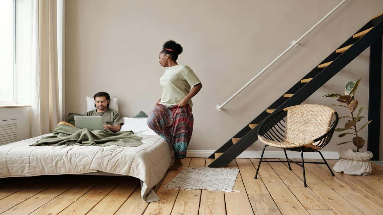 A couple getting ready for bed