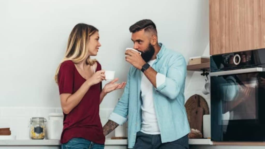 Couple having a deep conversation over coffee