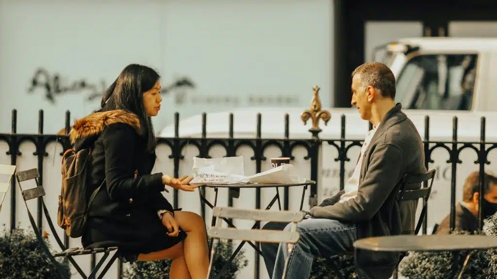 A man and woman at a table