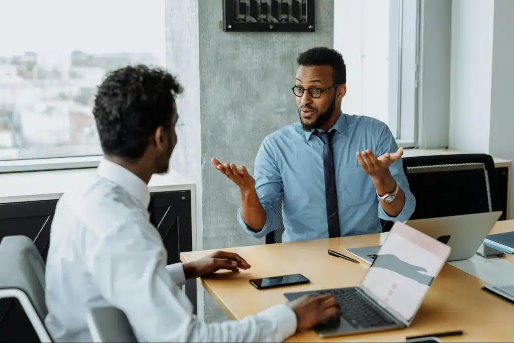 A man talking with his clients