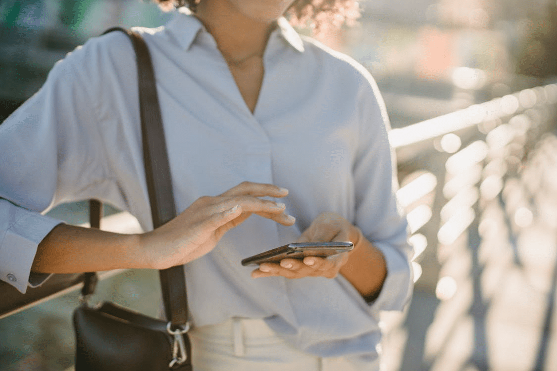 A woman using a phone