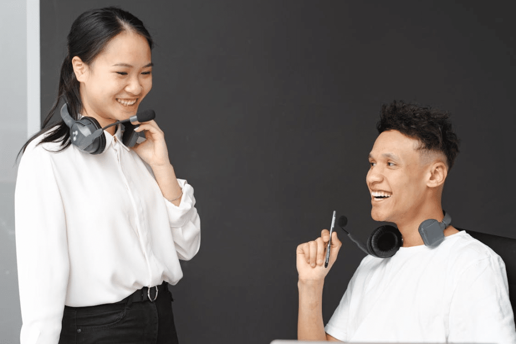 A Man and a Woman Talking and smiling
