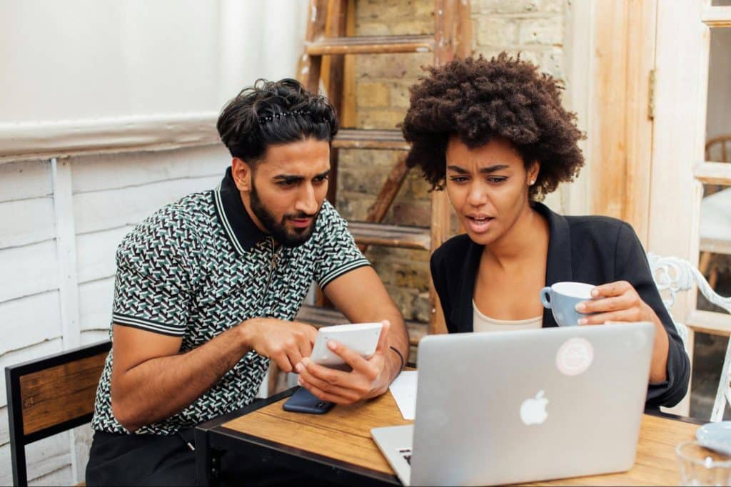 A man and woman talking