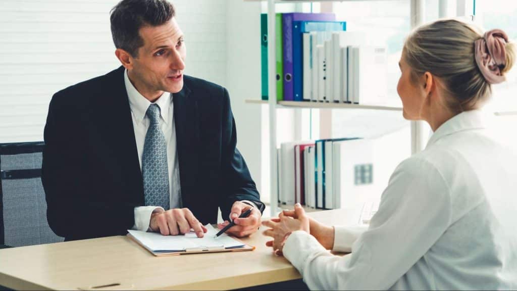 A man and woman talking