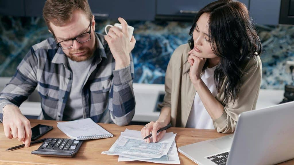 A couple handling finances together.