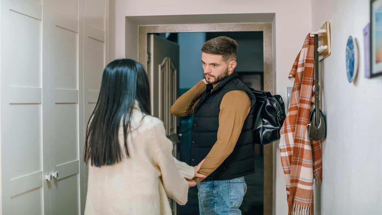 A woman trying to apologize to her boyfriend