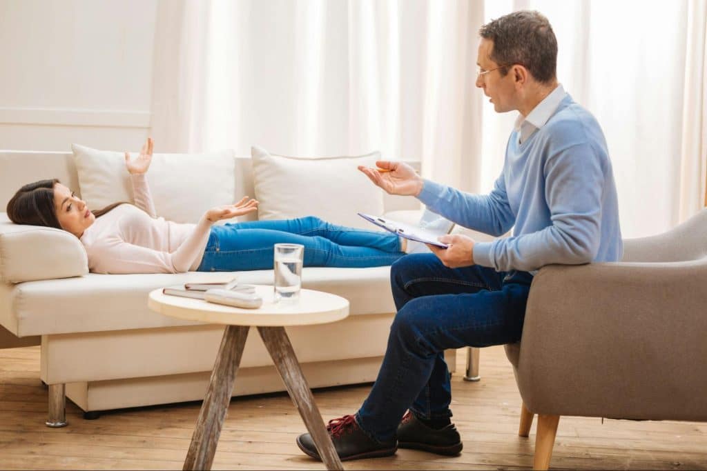 A man and woman talking