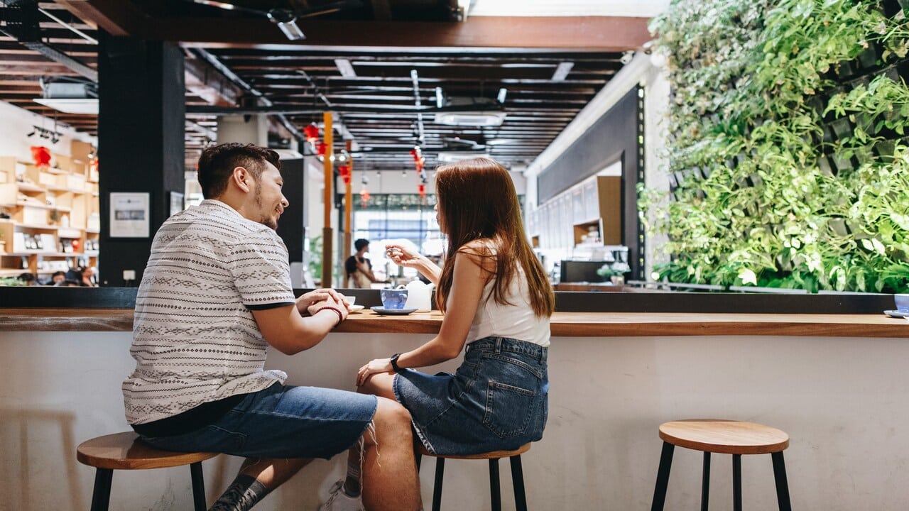 A couple talking during their date