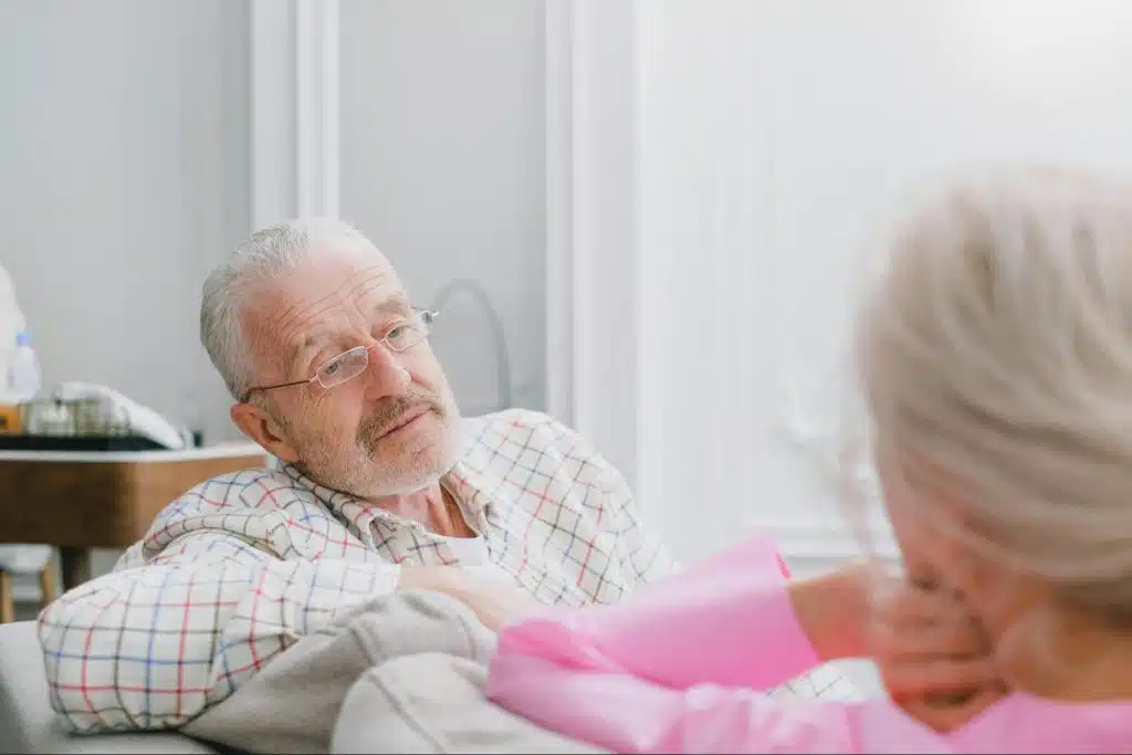 A man looking at his wife