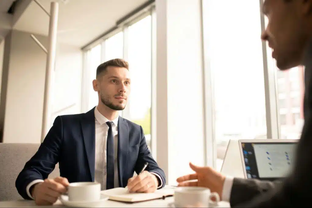 Two men talking