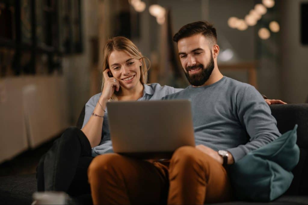 A couple checking their bank